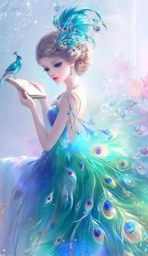 在这款漂亮的孔雀公主手机壁纸中,一只优雅的孔雀公主成为了视觉的