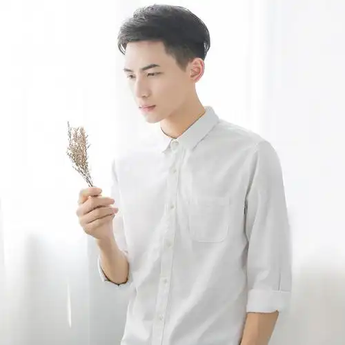 新款式春季日系文艺小清新纯棉休闲白衬衫男长袖青年学生白色衬衣修身