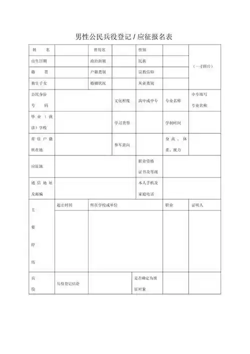 男性公民兵役登记表