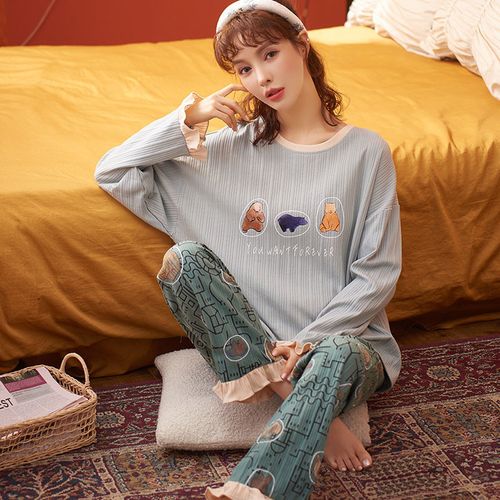 云雁细锦s码150155cm小个子睡衣女士长袖长裤春秋款甜美可爱少女套装