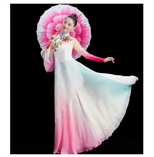 古典舞演出服女飘逸中国风淡雅民族伞舞旗袍舞蹈服装艺考独舞套装白色
