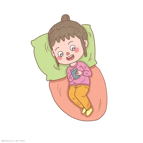 卡通手绘人物躺着刷手机女孩