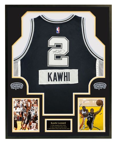 马刺队卡哇伊撕名牌 伦纳德亲笔签名球衣 含证书 裱框收藏