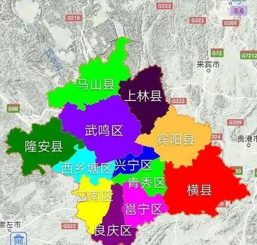 南宁市行政区划地图横县位置图