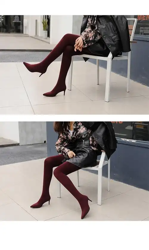 【鞋子京选】裤靴一体过膝长靴女超长针织弹力连身踩脚裤袜靴子细跟