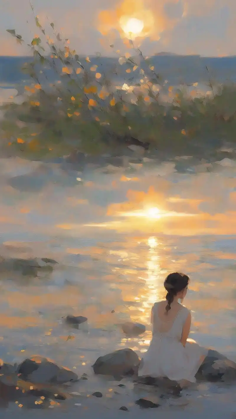 女人一心向佛,海边唯美图片9805