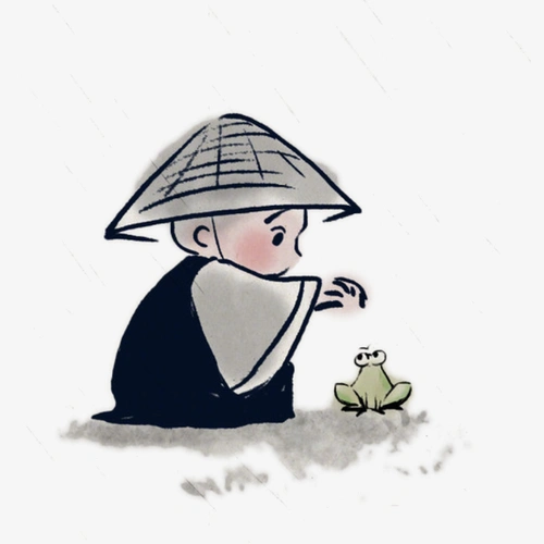 手绘水墨小和尚和青蛙