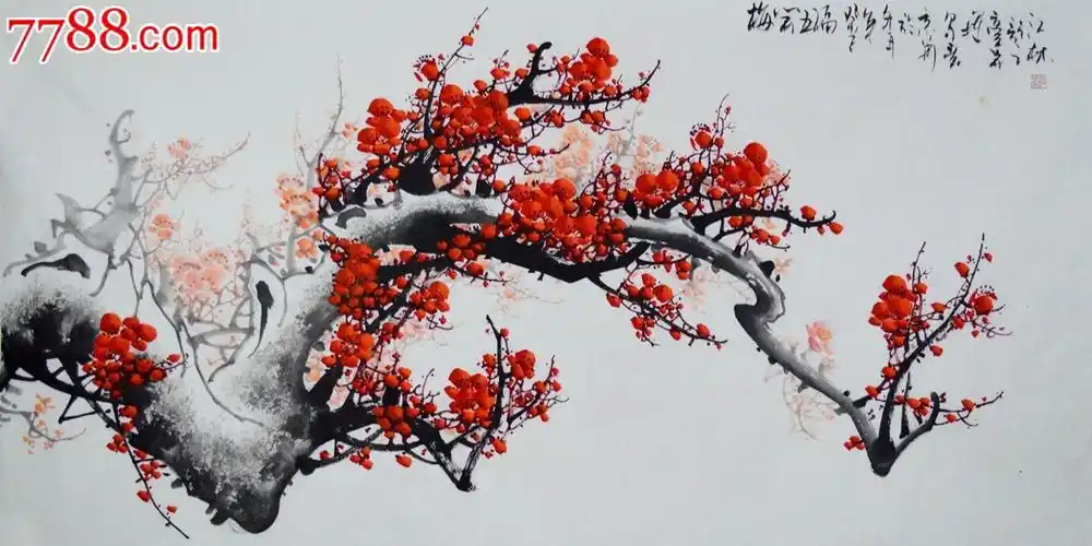 四尺整张国画梅花《梅开五福》hn1641