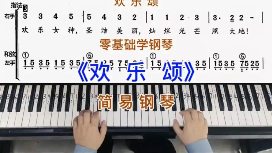 零基础学钢琴《欢乐颂》,简易钢琴双手弹奏,简谱教学.