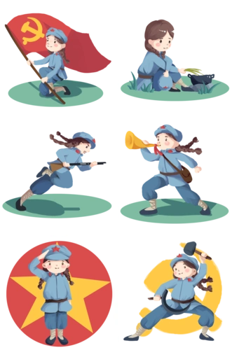 建军节红军女战士插画套图设计模板素材