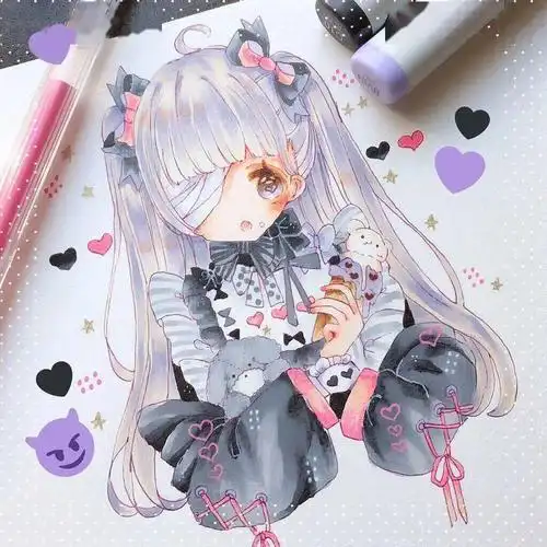 马克笔插画洛丽塔装束漫画少女手绘适合新手临摹