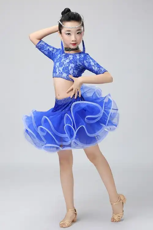 女童拉丁舞裙少儿夏季拉丁舞练功服儿童舞蹈演出服女孩表演服服装