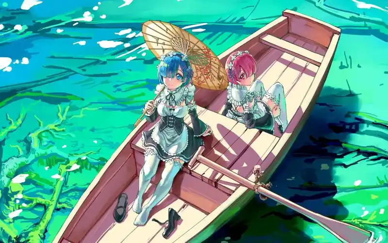 【板绘】蕾姆拉姆庆生图----在碧波中泛舟的双胞胎姐妹花