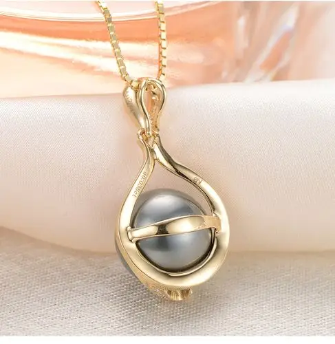 gnpearl/京润珍珠 珍珠吊坠心仪 正圆 g18k金镶大溪地黑珍珠吊坠 配