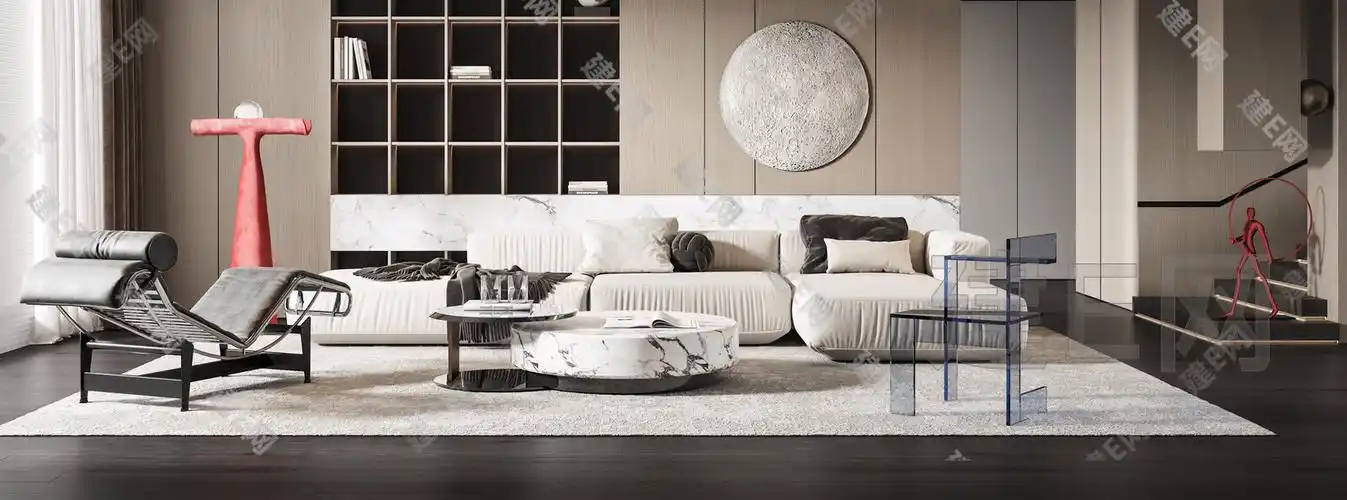 现代客厅3d模型下载