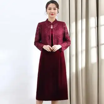 学生乐父母参加婚礼服装喜婆婆婚宴装连衣裙中老年女装妈妈结服裙子两