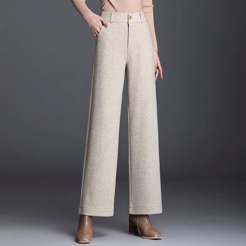 秋冬加厚羊毛呢九分阔腿裤女2022高腰保暖休闲裤女显瘦宽腿大脚裤