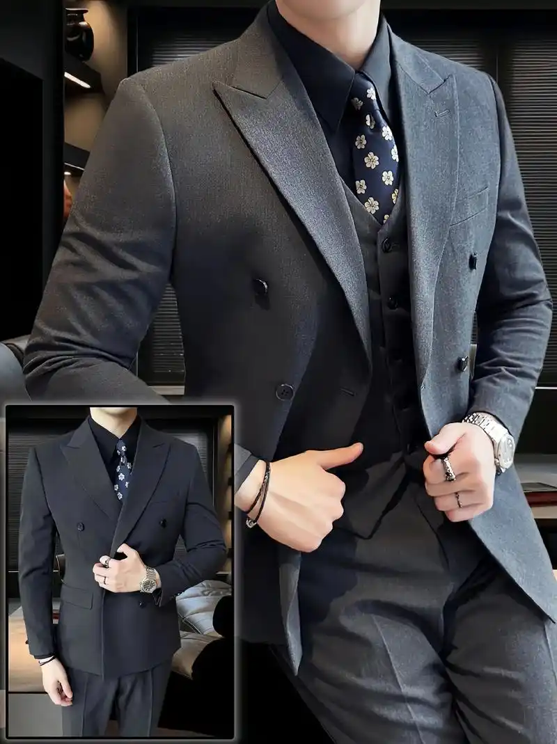 西装套装男双排扣戗驳领高级感商务正装,给你不一样的穿搭体验!