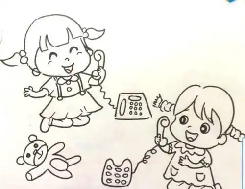 两个小娃娃打电话简笔画