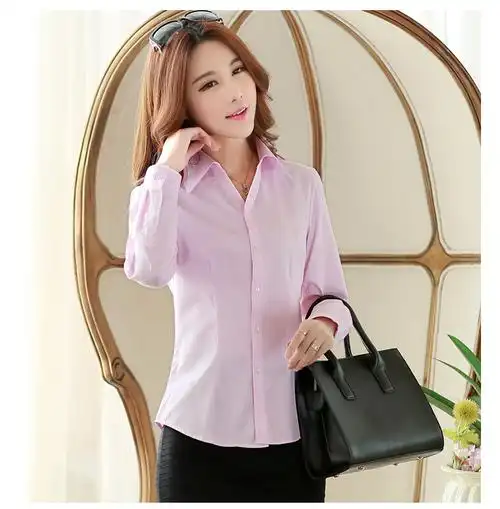 非兔流(feituliu)女士衬衫 季女士v领长袖白色衬衣韩版修身职业装女小