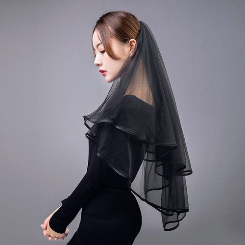 新款新娘头纱婚纱婚礼 万圣节黑色头纱派对发饰拍照摄影头饰3119