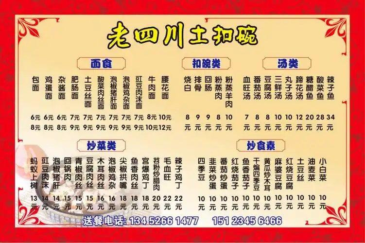 老四川土扣碗菜单墙1200800
