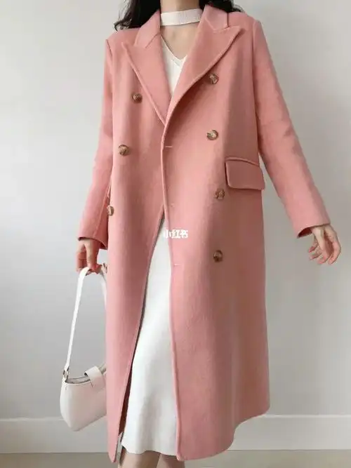 甜而不腻0202肉粉色双面羊绒大衣有点哇塞哦