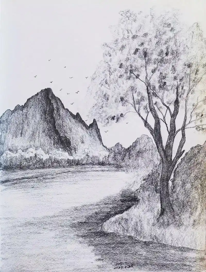 素描铅笔画|山水临摹      临摹自小红书 老耿爱画画