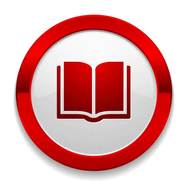 书籍icon,红色的圆形按钮与书形图标
