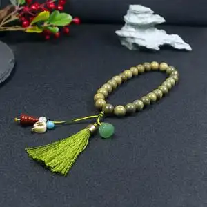 古风汉服配饰天然绿檀木佛珠念珠文玩手串手持手捻流苏原创正品