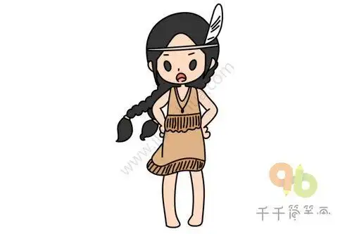 原始部落女孩简笔画