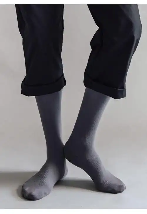 长筒袜男夏季薄款男士加长长款及膝盖长袜棉色商务西装正装袜深灰浅灰