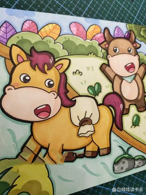 儿童画 幼师考编 小马过河 主题画