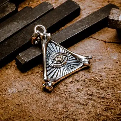 刻己荷鲁斯之眼吊坠欧美潮男女全视纯银饰品上帝之眼复古项链挂件
