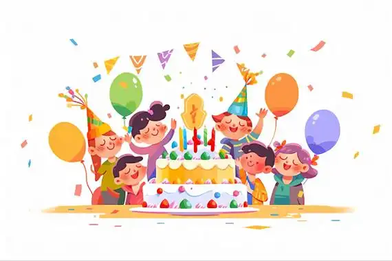 人物一群孩子们在过生日聚会卡通ai插画