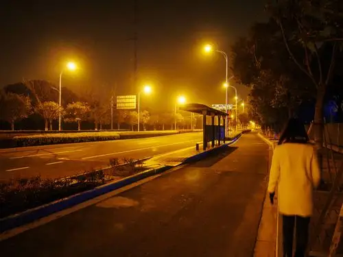 晚上路灯下女生唯美背影