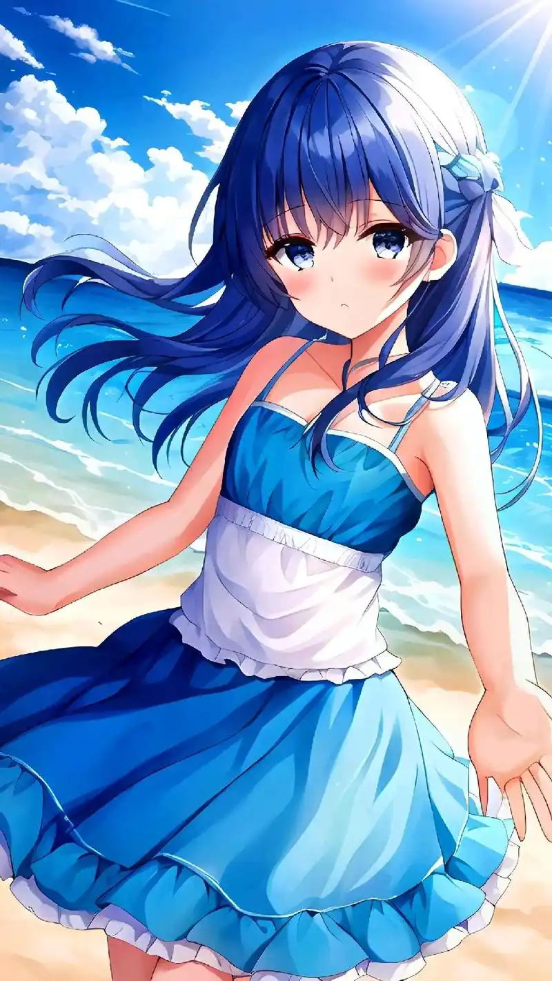 海边散步的小女孩#ai壁纸#小朋友 #二次元少女 #动漫壁纸 - 抖音