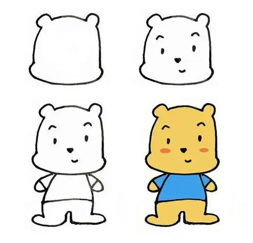 儿童简笔画萌萌的卡通小熊画法步骤图片四