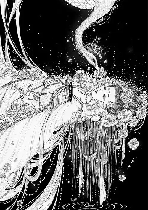 唯美古风黑白插画_欧洲大米omiz-站酷zcool