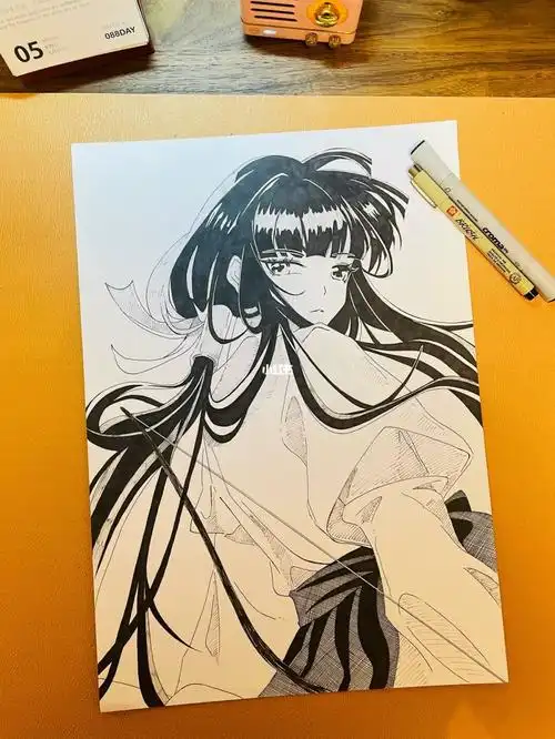 沉静的下午 嘿嘿～临摹自@大舌丸#犬夜叉桔梗  #马克笔手绘  #绘画