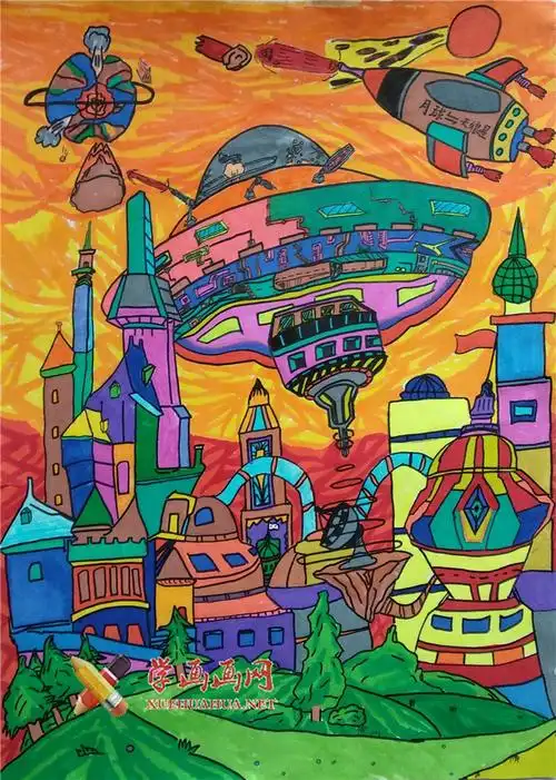 三等奖小学生创意科幻画获奖作品月球村