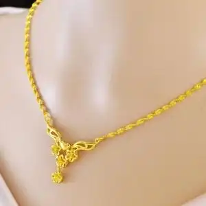 9999老凤祥和仿真黄金千足金花女士项链黄金锁骨链沙金饰品纯金色