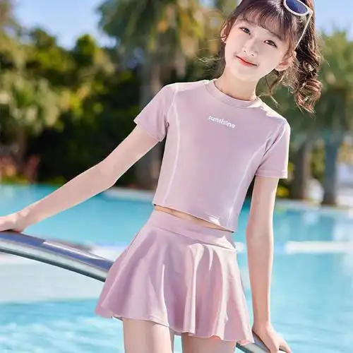 分体女童泳衣2022新款小清新学院风简约泳衣女孩可爱学生专业泳装