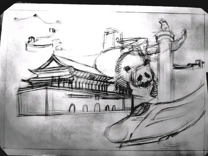 马克笔庆祝建党百年插画过程