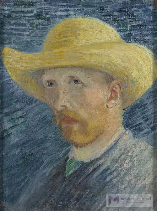 戴草帽的自画像_self-portrait with straw hat_梵高