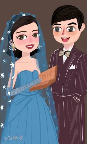 花栀子原创插画婚纱照情侣头像
