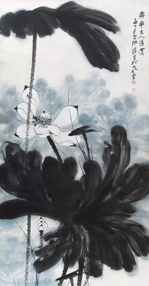 国画大师张大千荷花画