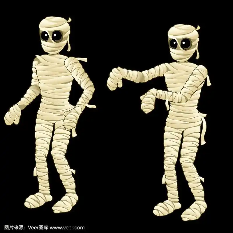 黑色背景上的两个可爱的木乃伊