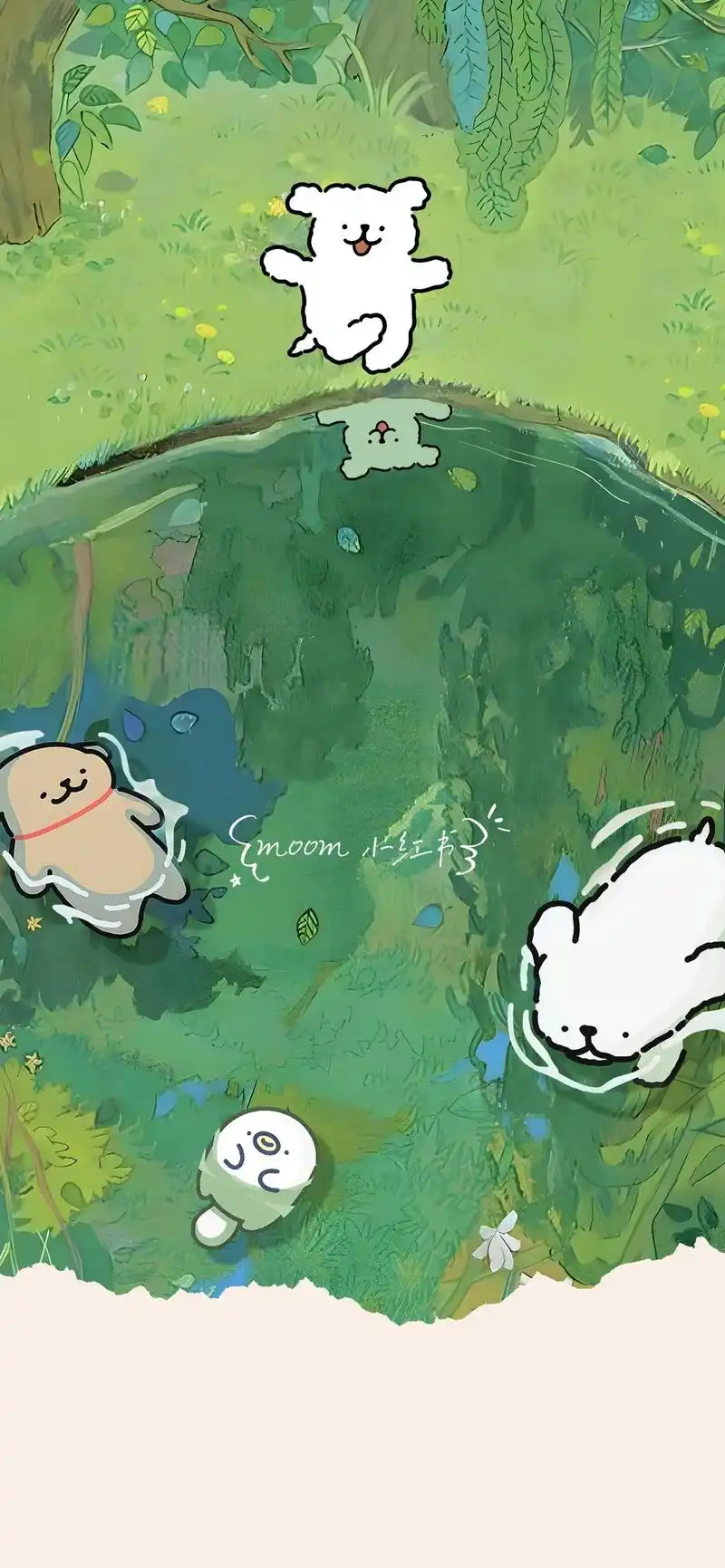 手机壁纸|春日河塘| 卡通 ins风壁纸.春天线条小狗在森林 - 抖音