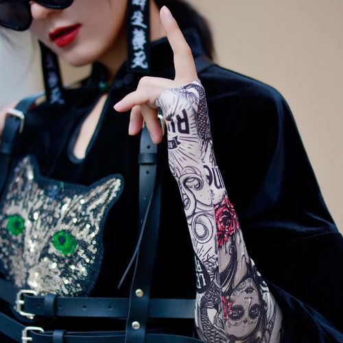 酷妹纹身冰袖潮流搭配t恤袖套街头风防晒保暖半截袖2021春夏新品